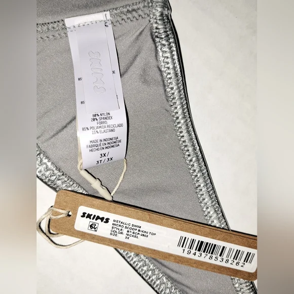 ❤️NWT SKIMS 2 Piece Metallic Silver Swim Capri Pants bikini top Set NICKEL 3X